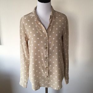 C Wonder Polka Dot Silk Button Down Top Size Small